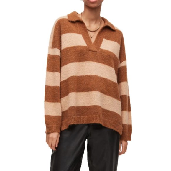 All Saints Sweaters - All Saints Lou Stripe Oversize Polo Jumper Sweater